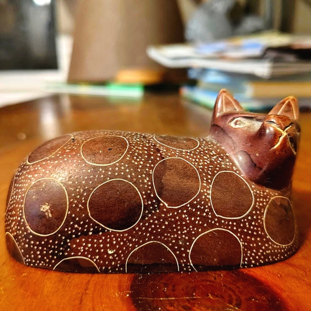 Vtg Hand-carved Soapstone Cat Figurine Kenya - Picture 7 of 11